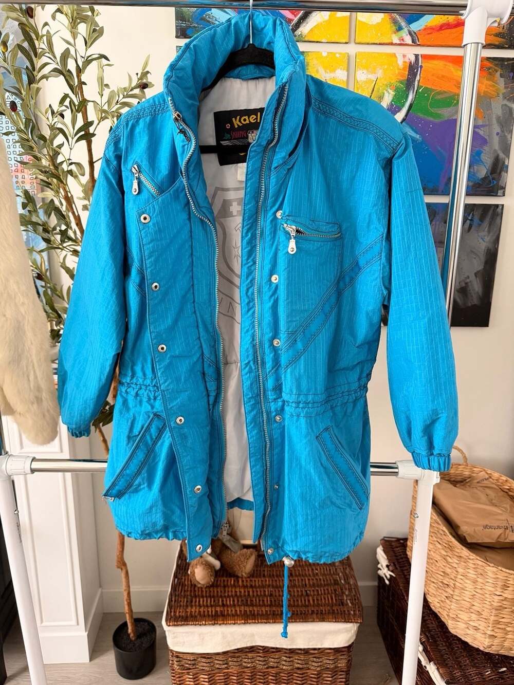 Vintage Ski Jacket Retro Electric Blue Skiing Puffer Winter Jacket Thermolite